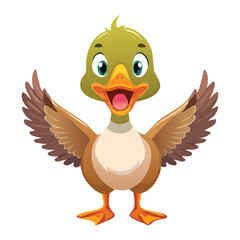 Excited Green Duckling with Wide Open Wings