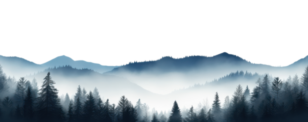 dark blue foggy mountains landscape isolated on white or transparent png