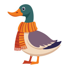 Charming Mallard Duck Wearing Yellow Striped Scarf