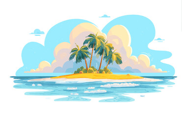 Fototapeta premium Tropical island beach paradise: summer sun, palm trees, and ocean waves