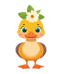 Adorable Duckling with Sweet Flower Crown Smiling
