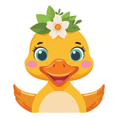 Happy Duckling Smiling with Flower Crown