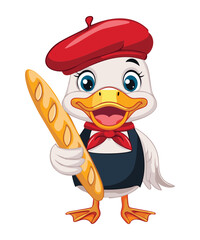 Dapper Duck with Red Beret and Fresh Baguette