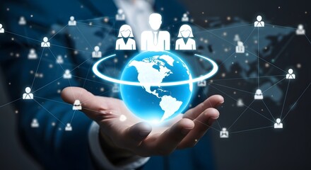 Global network connection business concept with social media and digital marketing plan