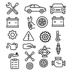 Car Repair and Maintenance Line Icon Set Vector Automotive Tools

