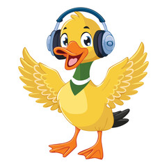 Lively Duck with Headphones and Wings Outstretched