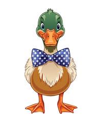Stylish Mallard Duck in Blue Polka Dot Bow Tie