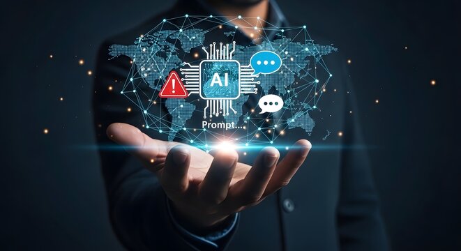 Ai technology concept showing artificial intelligence with global network connection