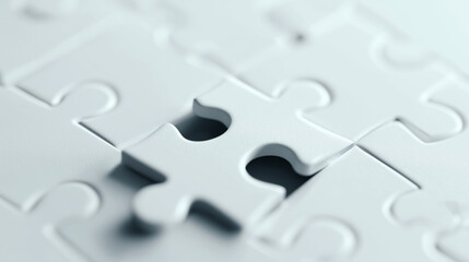 Closeup view of the last piece of a white jigsaw puzzle not fitting correctly into its place, concept for failure, strategy error or miscalculation