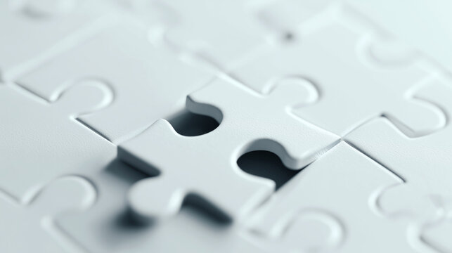 Closeup view of the last piece of a white jigsaw puzzle not fitting correctly into its place, concept for failure, strategy error or miscalculation