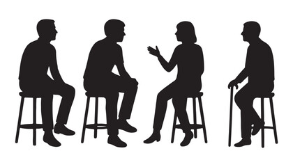 Silhouettes of boy and girls in various poses vector illustration