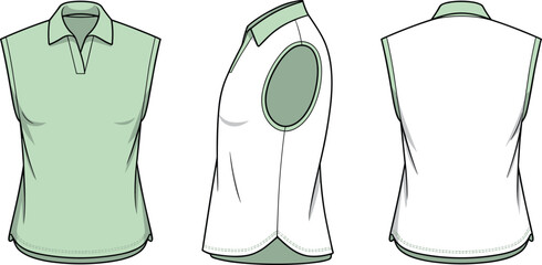 Stylish sleeveless polo shirt, technical fashion CAD drawing, garment vector sketch, flat apparel illustration, clothing blueprint, minimal design outline cad drawing flat vector illustration