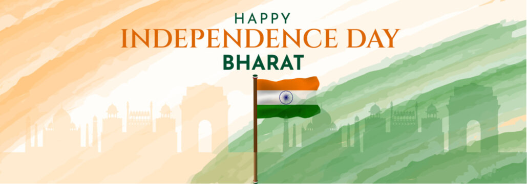 Happy Independence day celebration banner background design with tricolor flag vector illustration.