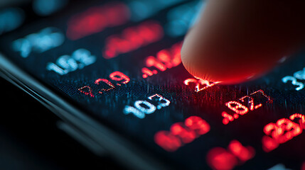 Finger Tapping on Stock Market Data Displayed on a Smartphone Screen
