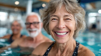 Seniors enjoying a joyful moment at the community swimming pool