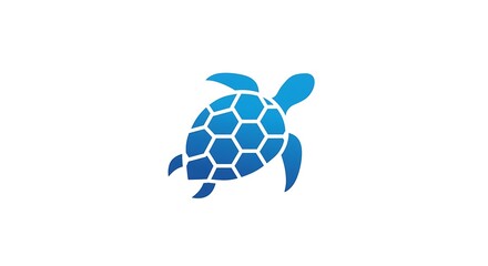 Obraz premium Abstract vector illustration of a cute cartoon sea turtle with a vibrant green shell, swimming underwater amidst fish, a perfect symbol of nature's design