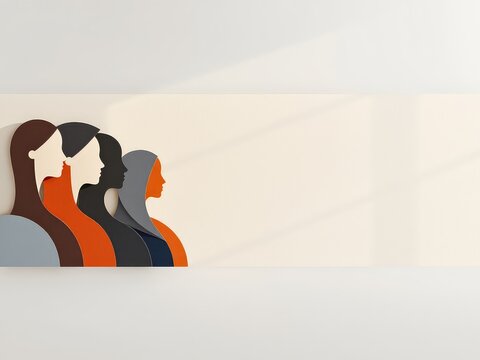 Diverse female silhouettes in layered paper, symbolizing unity, strength, and the beauty of different perspectives and backgrounds