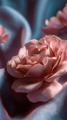 Delicate pink roses set against soft fabric create a serene and romantic atmosphere for nature lovers and floral enthusiasts alike