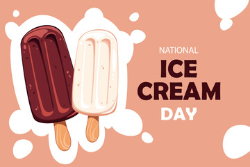 National Ice Cream Day.Background with chocolate and vanilla ice cream. Banner with sweet dessert. Vector illustration.