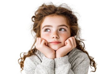 Young Girl with Freckles Thinking