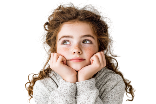 Young Girl with Freckles Thinking