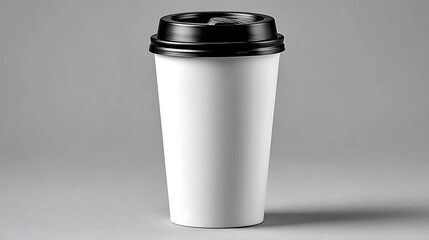 Vivid White Travel Mug with Black Lid on Textured Background  
