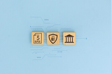 Financial Security and Banking Protection Icons on Blue Background