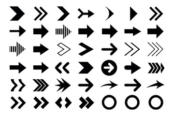 Collection of diverse black arrow icons and symbols on a white background