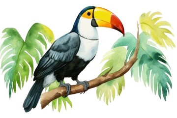 Fototapeta premium Watercolor illustration of tucan toucan animal bird.