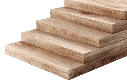 Light brown wooden stair treads stacked