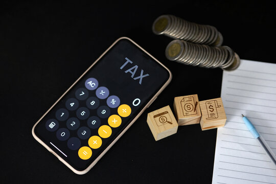 Mobile Tax Calculator, Finance Documents and Coins
