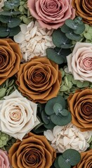 Assortment of Preserved Roses in Earthy Tones with Eucalyptus and Hydrangea preserved flowers floral arrangement