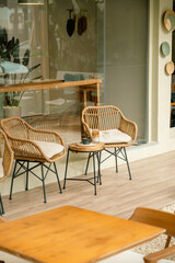 Cozy Café Table with Fresh Coffee and Dessert


