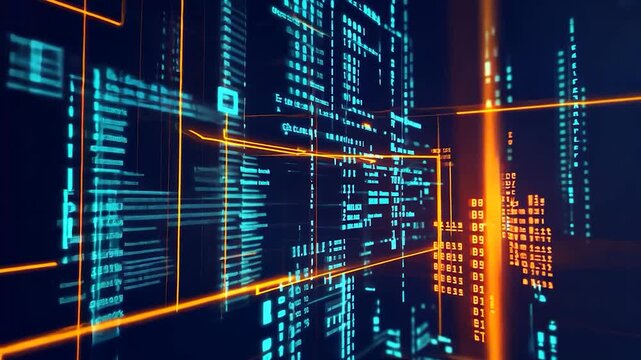 Abstract digital code display with glowing lines
