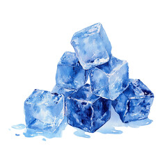 A refreshing stack of watercolor ice cubes, isolated on transparent background, creates a cool and crisp visual for summer drinks