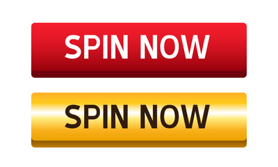 Spin now button. Set of vector multicolored buttons isolated on white background.