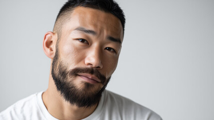 Obraz premium 刈り上げヘアと濃い髭が印象的な男性のクローズアップ | 自然な表情