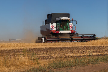 Combine harvester working in the field