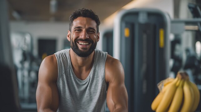 Active man enjoying a healthy lifestyle, engaged in a gym workout to build muscle and maintain a balanced diet for better health.