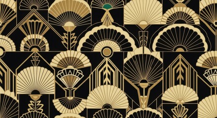 Black and gold art deco fan pattern seamless background art deco pattern art deco design