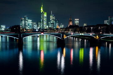 Skyline of the central business district of Frankfurt am Main illuminated at night