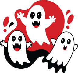 Fototapeta premium Four Friendly Cartoon Ghosts Illustration with a Dog Theme in Vector Format