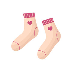 Cream Socks with Pink Heart and Cuff Detail