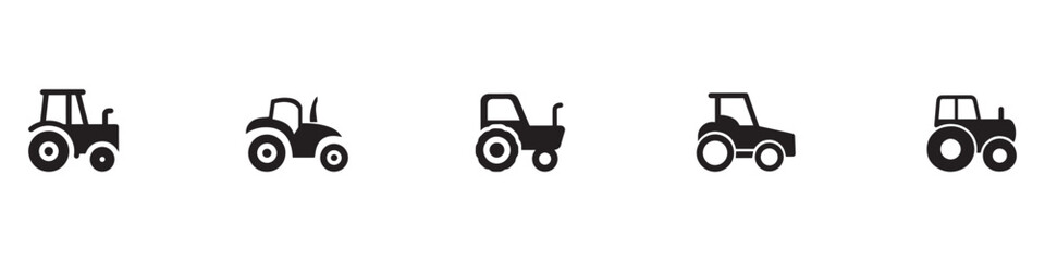 Farm tractor and construction vehicle silhouette vector icons on white background. Vector Illustration.