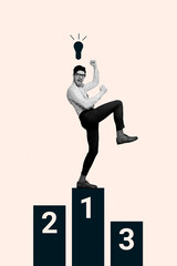 Composite poster image art collage of happy businessman stand chart receive best first place...