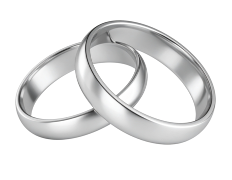 Pair of Interlocked Wedding Bands with Matte Finish, isolated on a transparent background.