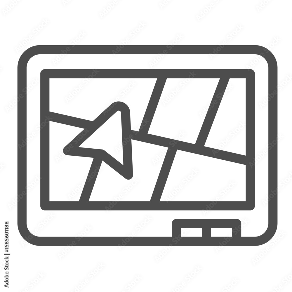 Poster navigator with map of location line icon, driver license concept. vector graphics. display with map 