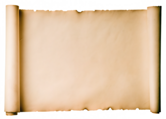 Aged parchment scroll unfurled isolated on a transparent background