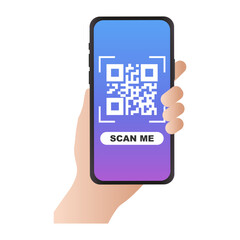 QR code on phone Scan me. Vector illustration
