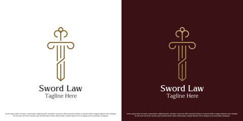Sword of law logo design illustration vector. Silhouette of a law attorney weapon. Simple abstract vector icon symbol of balance justice.